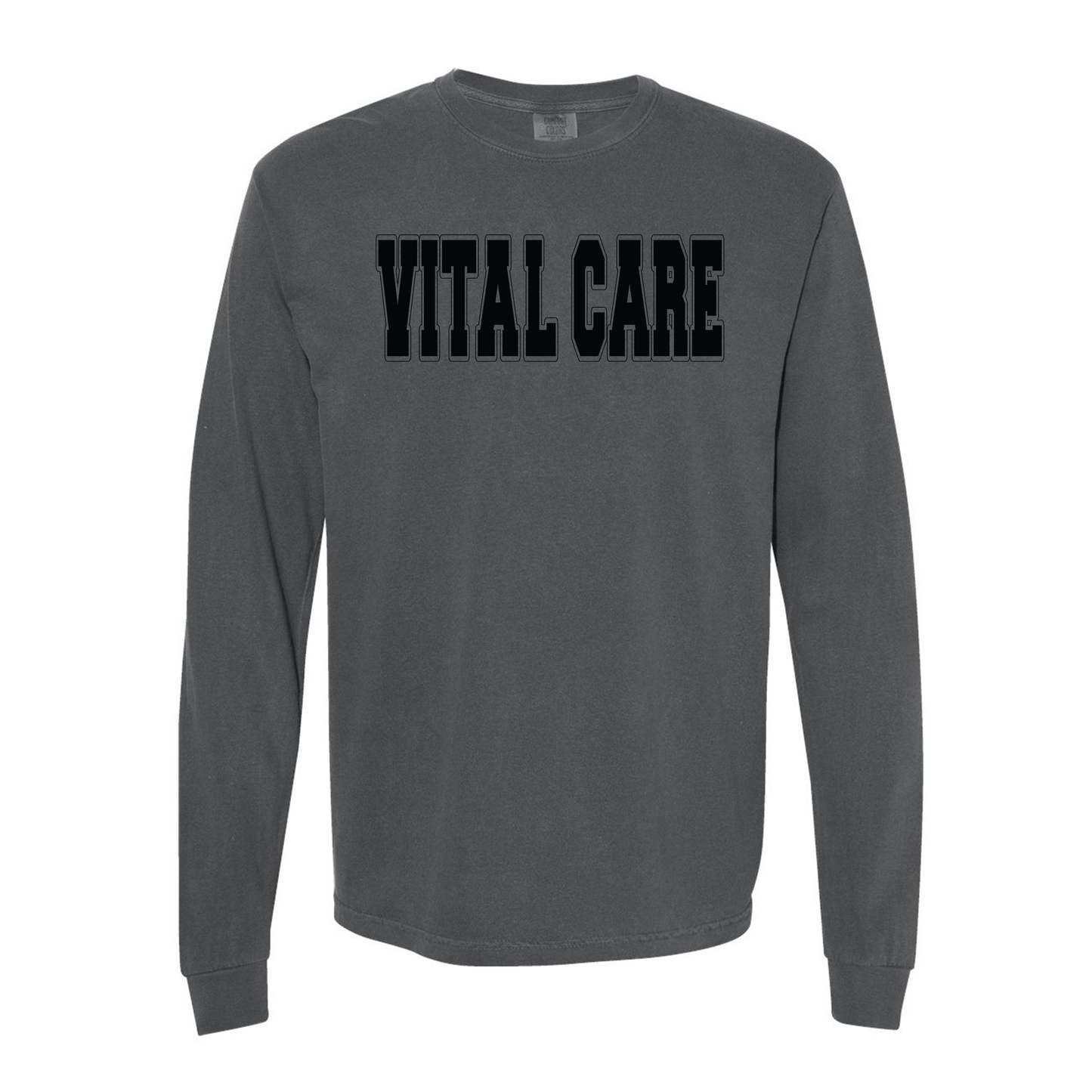 Vital Care Block Heavy Cotton Long Sleeve T-shirt with Puff Ink  (Multiple Colors)
