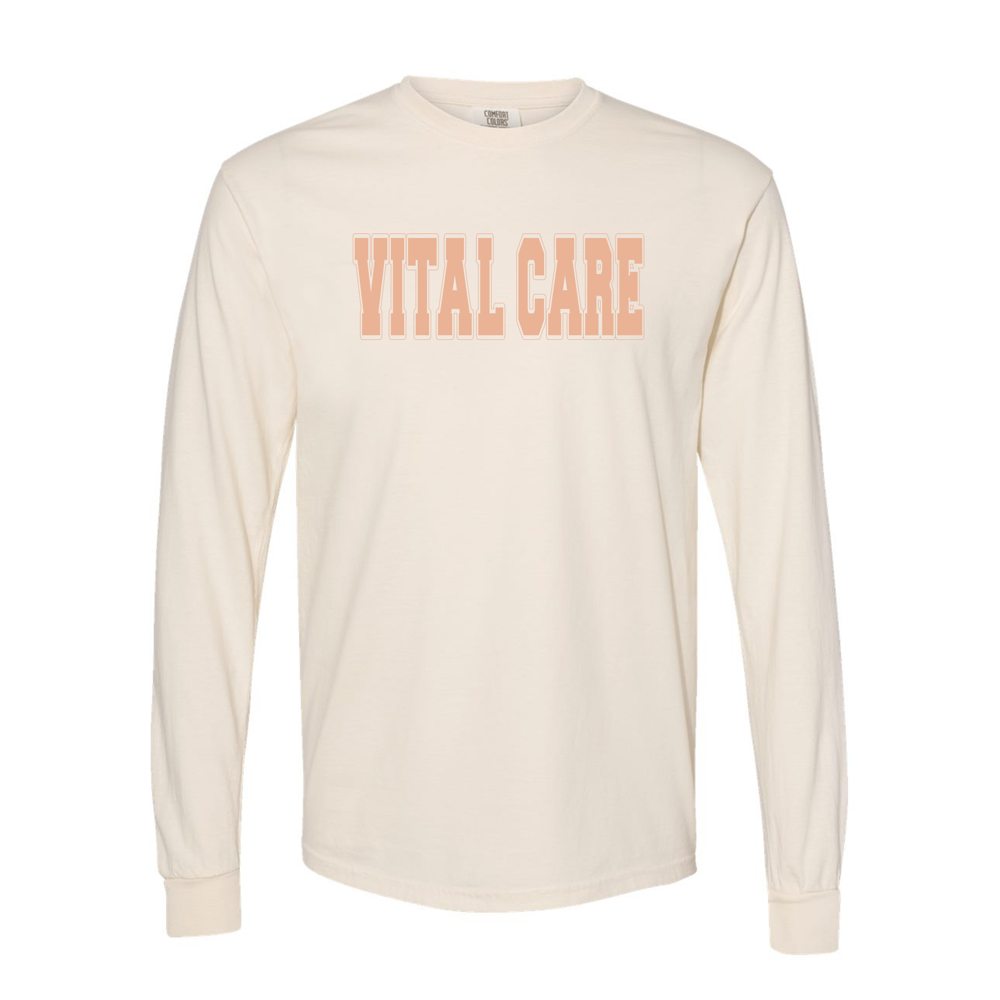Vital Care Block Heavy Cotton Long Sleeve T-shirt with Puff Ink  (Multiple Colors)