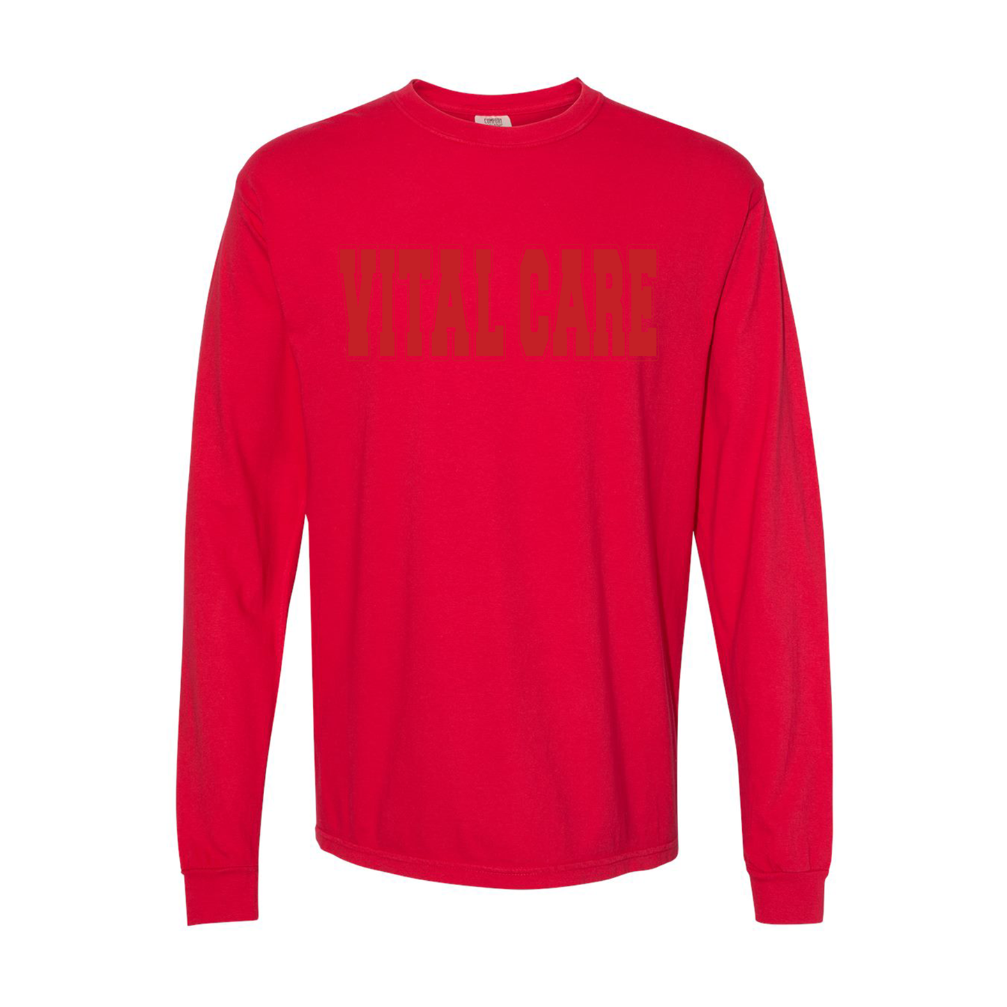 Vital Care Block Heavy Cotton Long Sleeve T-shirt with Puff Ink  (Multiple Colors)