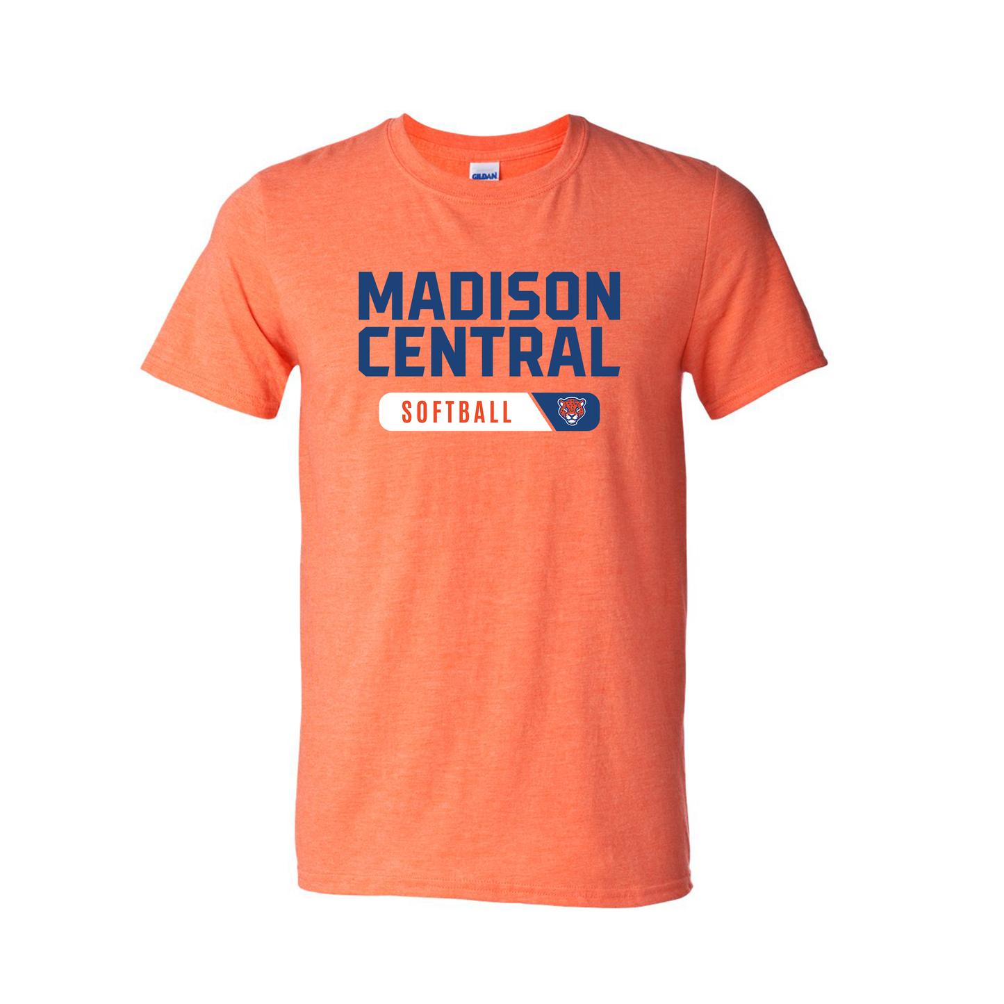 MC Softball | Essential T-Shirt in Heather Orange | Madison Central Block